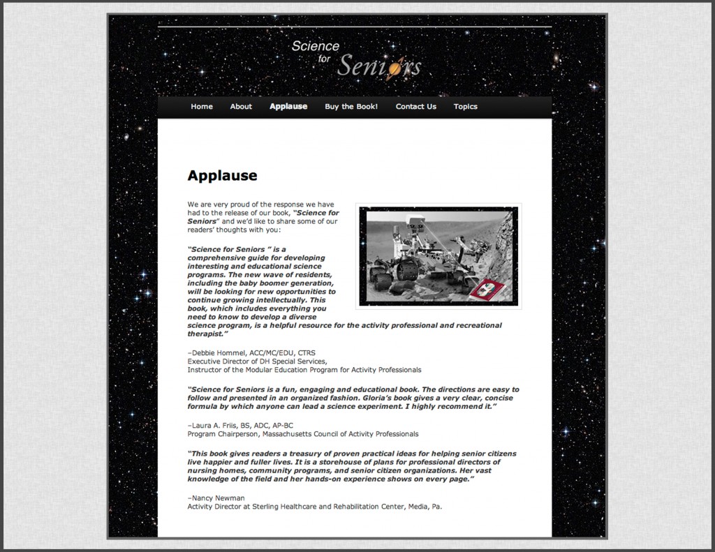 A page from Science for Seniors, a website we designed for Gloria Hoffner